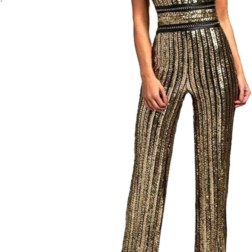 Gold and Black Sequin Jumpsuit size XS NEW - Picture 2 of 3